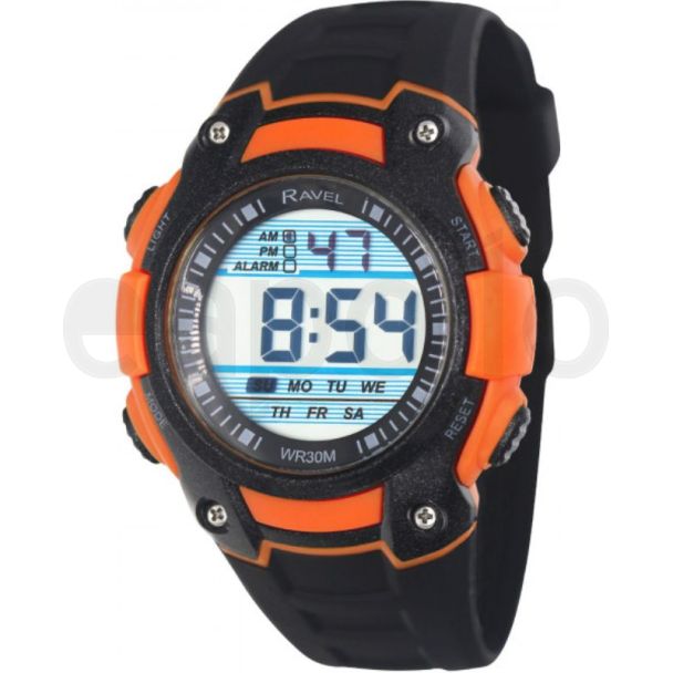 Ravel Mens 3ATM Digital Watch - Black / Orange