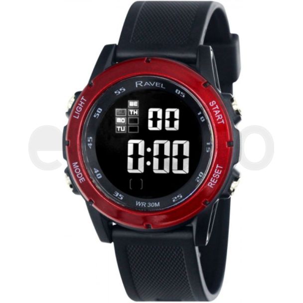 Ravel 3ATM Digital Watch - Black / Red