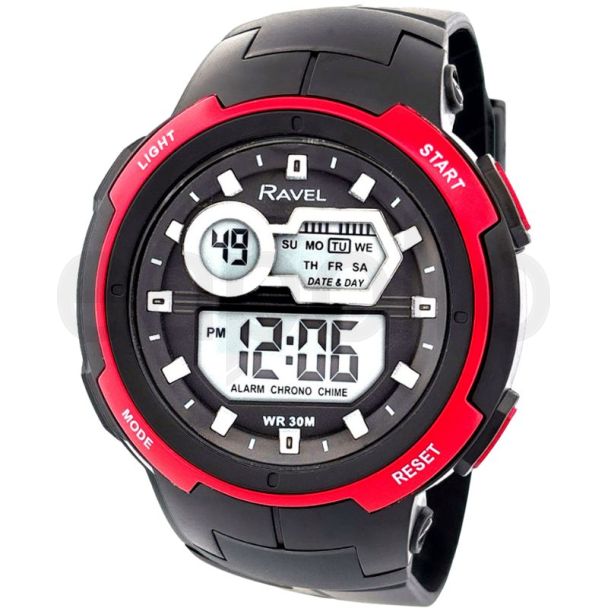 Ravel Men's 3ATM Digital Watch - Black/Red