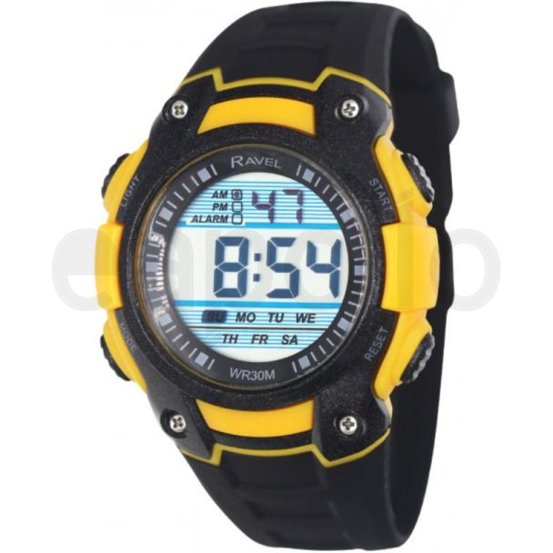 Ravel Mens 3ATM Digital Watch - Black / Yellow