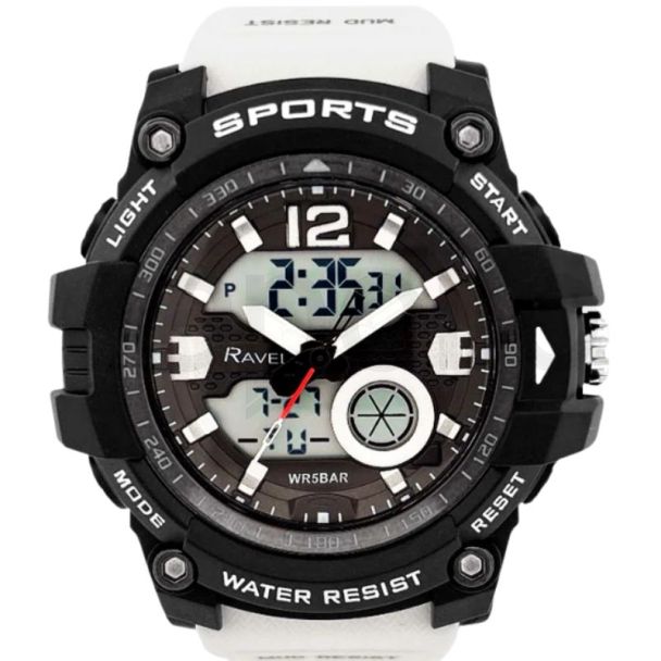 Ravel Men's 5ATM Ana-Digi Watch with Backlight - White