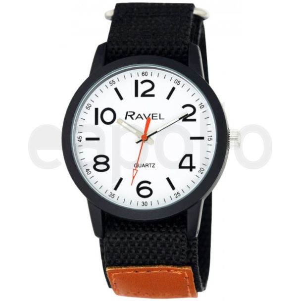 Ravel Men's Classic Dial Velcro Watch Strap-Light Brown/Black