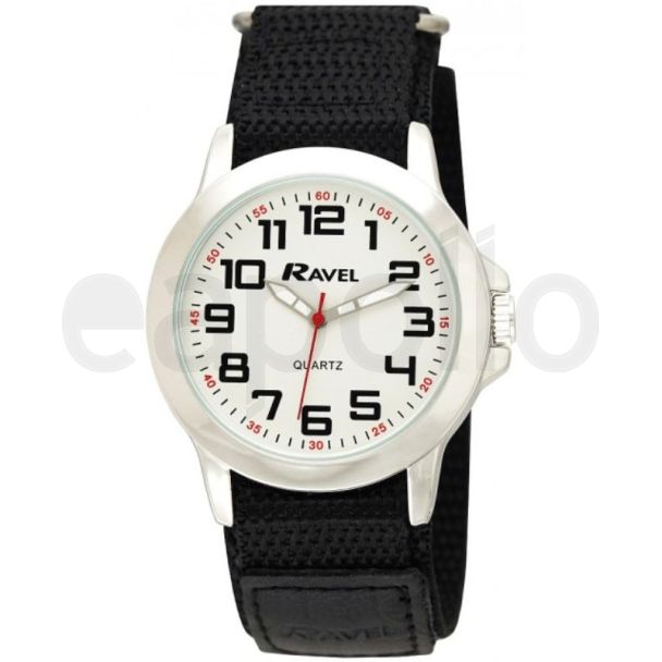 Ravel Men's Classic Dial Velcro Watch Strap - Silver/Black/Red