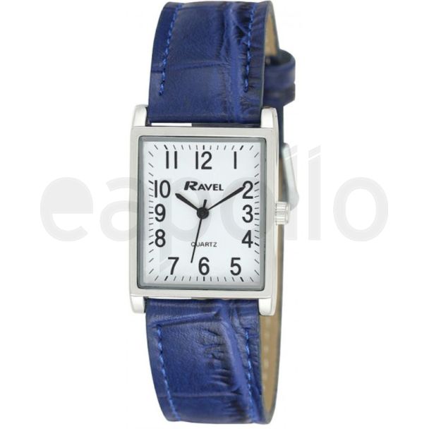 Ravel Men's Classic Cracked Leather Strap Watch - Silver & Blue
