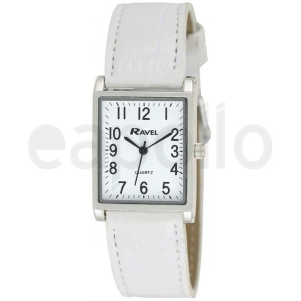 Ravel Men's Classic Rectangular Watch - White Strap