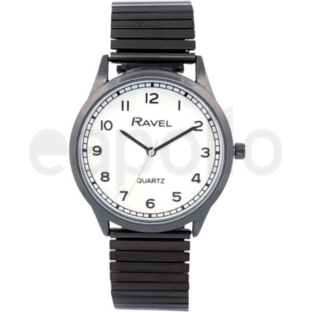 Ravel Men's Minute Track on Stainless Steel Expander Watch - Black/White