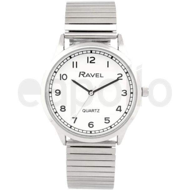 Ravel Men's Minute Track on Stainless Steel Expander Watch - Silver/White