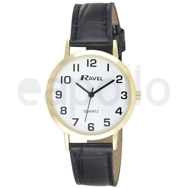 Ravel Mens Classic Round Watch Leather Watch Strap - Gold & Black