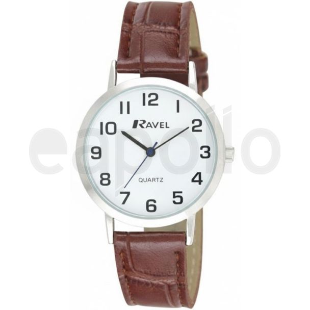 Ravel Men's Classic Easy Read Silver Tone Watch - Brown Strap