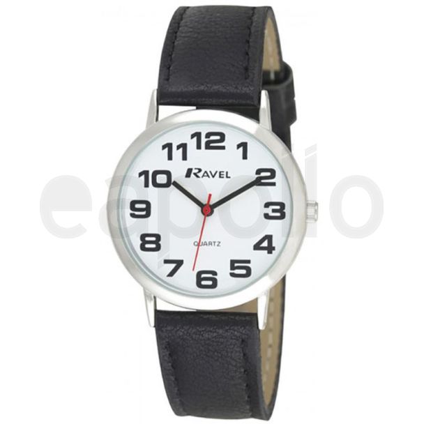 Ravel Men's Classic Leather Strap Watch - Black & Silver