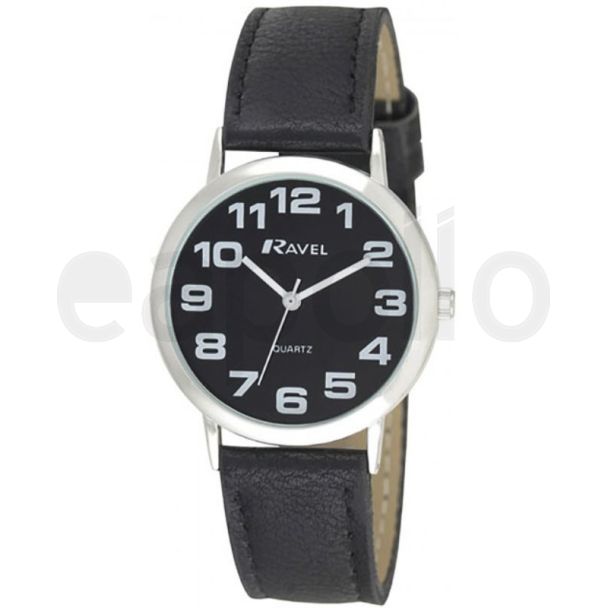 Ravel Men's Classic Silver Tone Watch - Black Strap