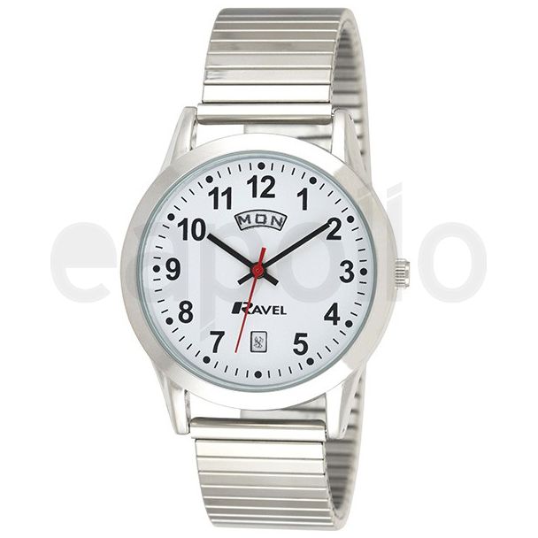 Ravel Mens Silver Expander Watch With Day date