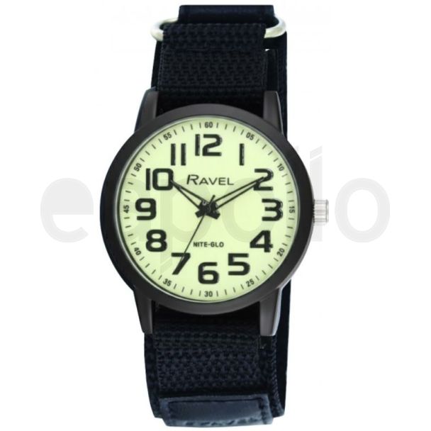 Ravel Men's Velcro Strap Watch - Black (Luminescent)