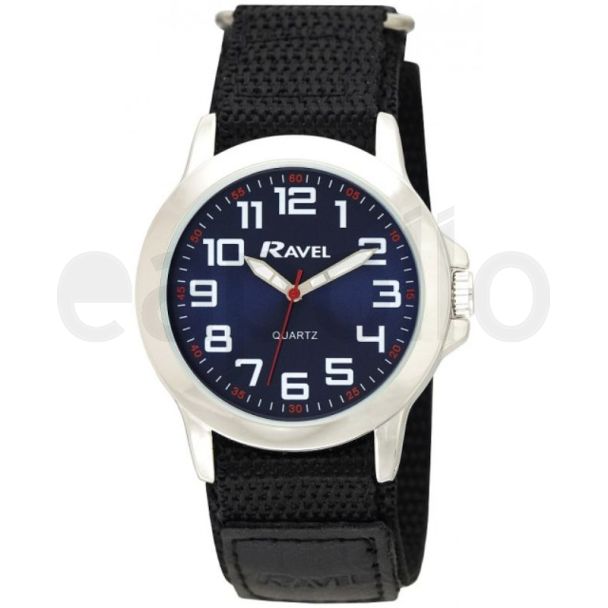 Ravel Men's Velcro Strap Watch  - Black/Blue 