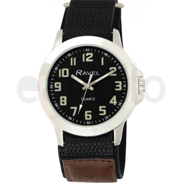 Ravel Men's Velcro Strap Watch  - Black/Brown