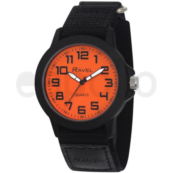 Ravel Men's Velcro Strap Watch  - Orange/Black 