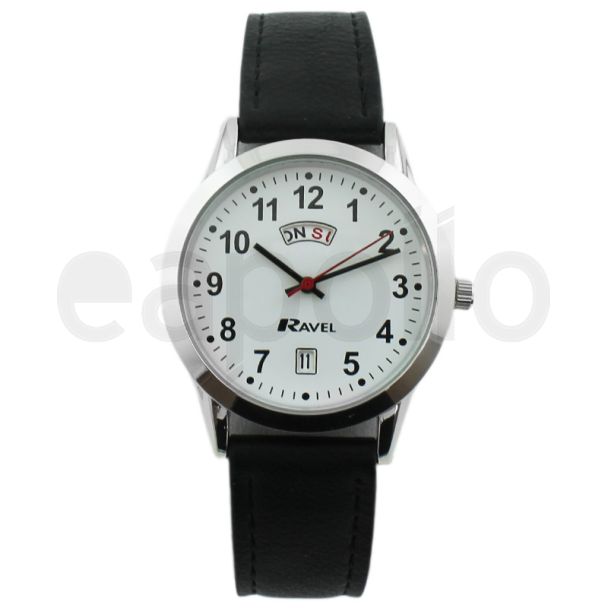Ravel Mens Watch with Leather Watch Strap - Silver & White