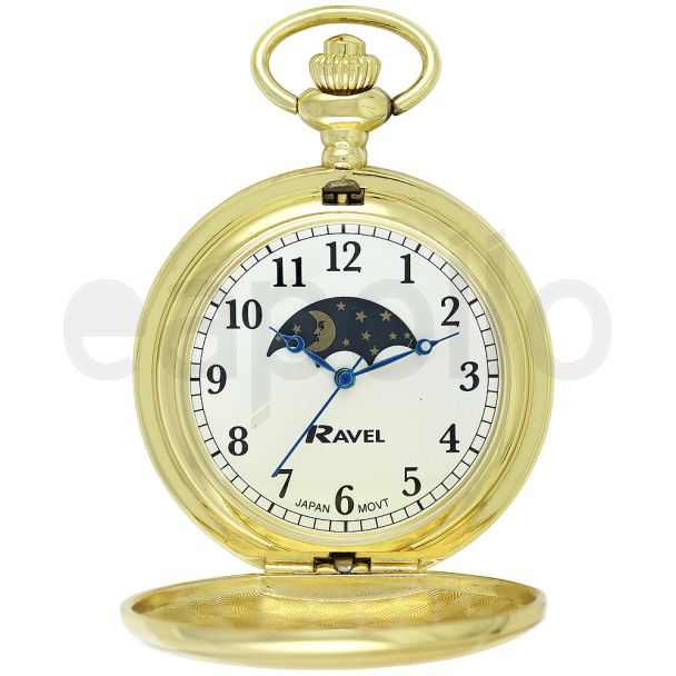 Ravel Polished Moon Design Pocket Watch - Gold