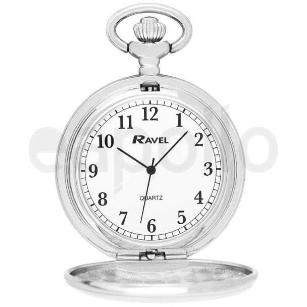 Ravel Polished Pocket watch with Chain - SIlver 