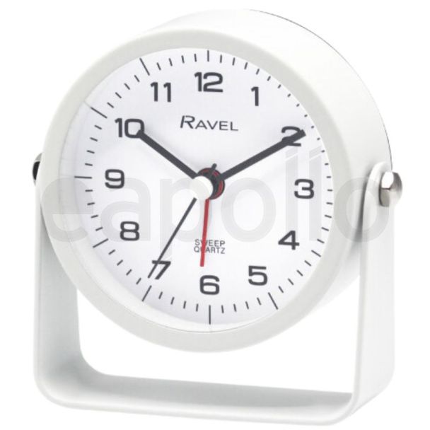Ravel Round Metal Alarm Clock with Stand -White