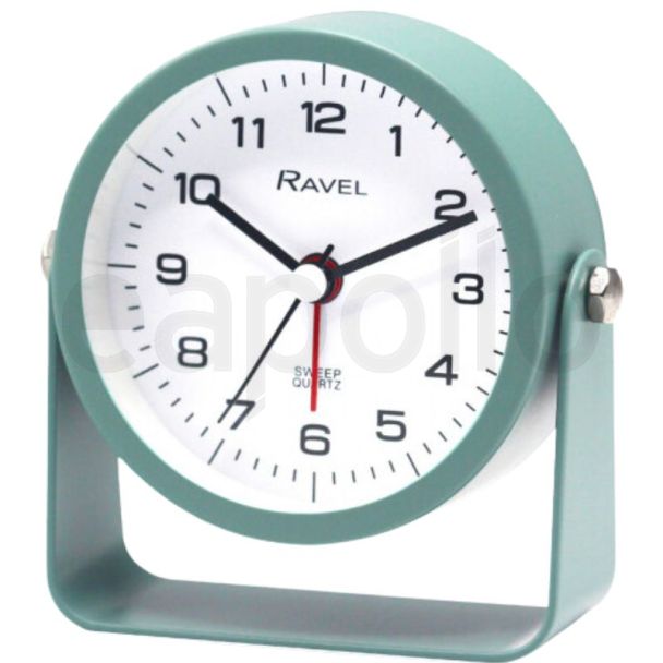 Ravel Round Metal Alarm Clock with Stand - Green