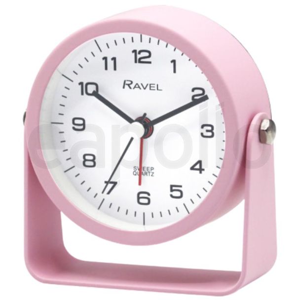 Ravel Round Metal Alarm Clock With Stand - Pink