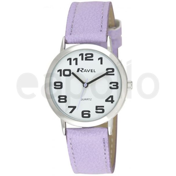 Ravel Unisex Classic Leather Strap Watch - Light Purple & Silver