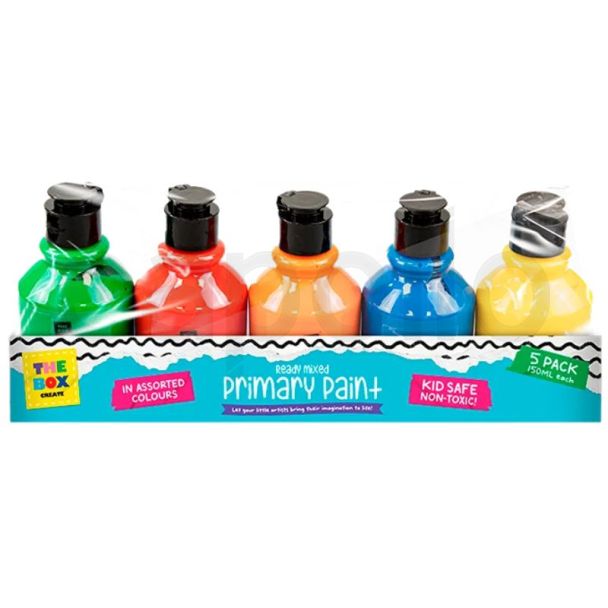 Ready Mixed Primary Paint Bottles (Pack of 5 x 150ml)