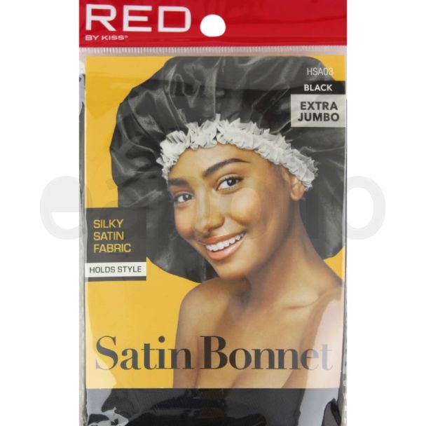 Red By  Kiss Black Satin Bonnet Sleep Cap - Extra Jumbo