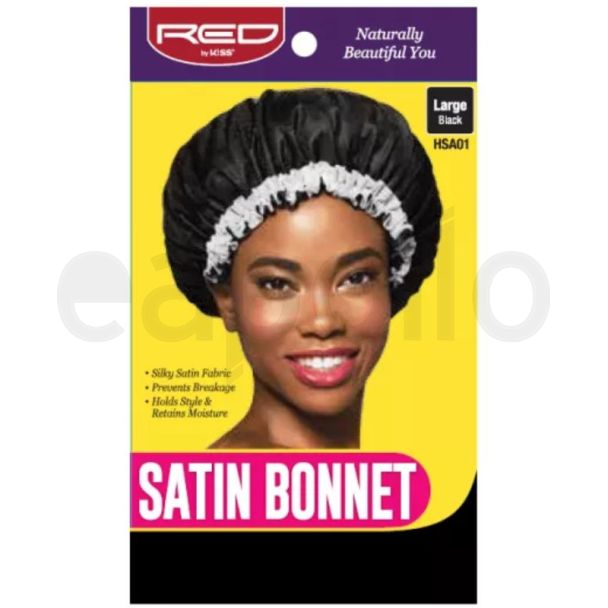 Red By  Kiss Black Satin Bonnet Sleep Cap - Large
