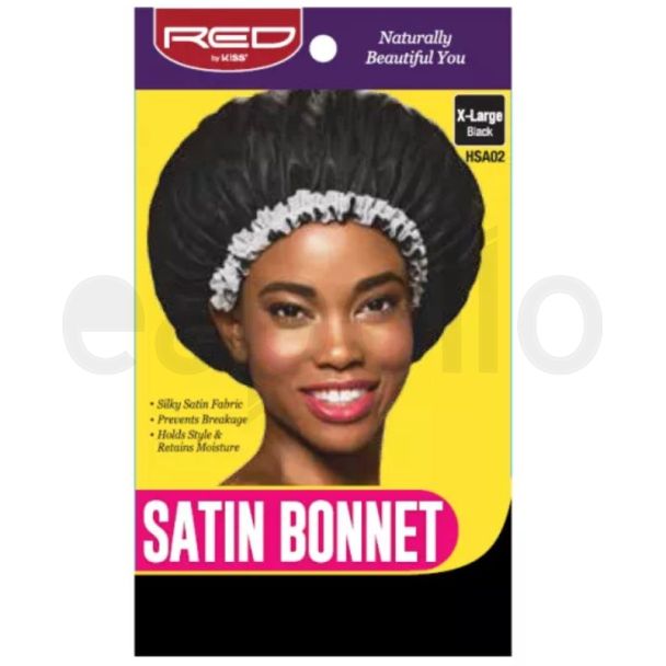 Red By  Kiss Black Satin Bonnet Sleep Cap - XLarge