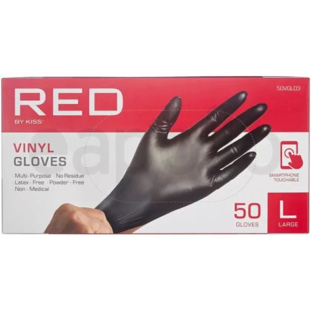Red By Kiss Black Vinyl Gloves - Large (50pcs)