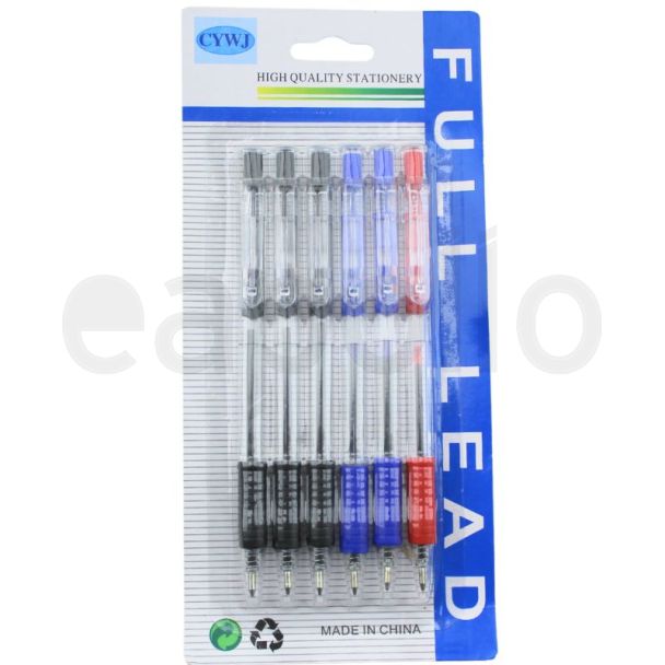 Retractable Ballpoint Pens with Assorted Ink Colours – Pack of 6