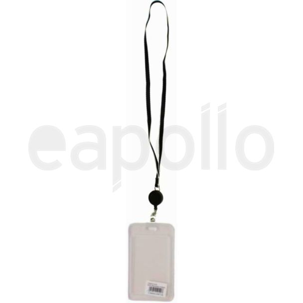 Retractable ID Card Holder With Lanyard - Black