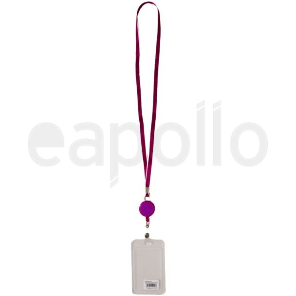 Retractable ID Card Holder With Lanyard - Pink 