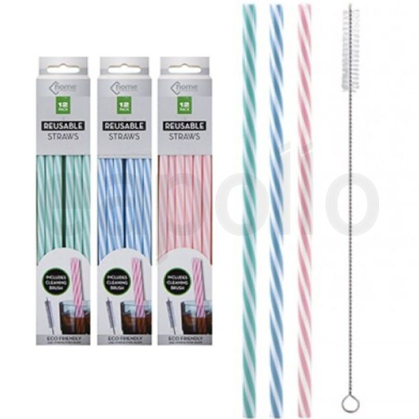 Reusable Plastic Straws with Cleaning Brush