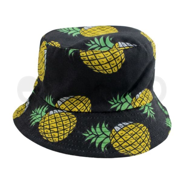 Reversible Bucket Hat With Pineapple Design - Black 