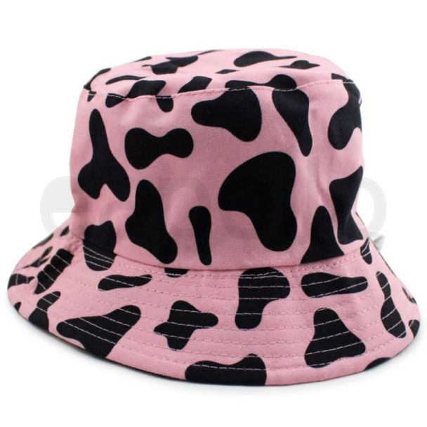 Reversible Cow Print Bucket Hat - Pink