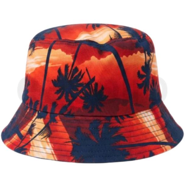 Reversible Palm Tree Sunset Bucket Hat - Red