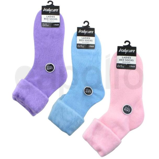 Ladies Plain Brushed Bed Socks - Assorted