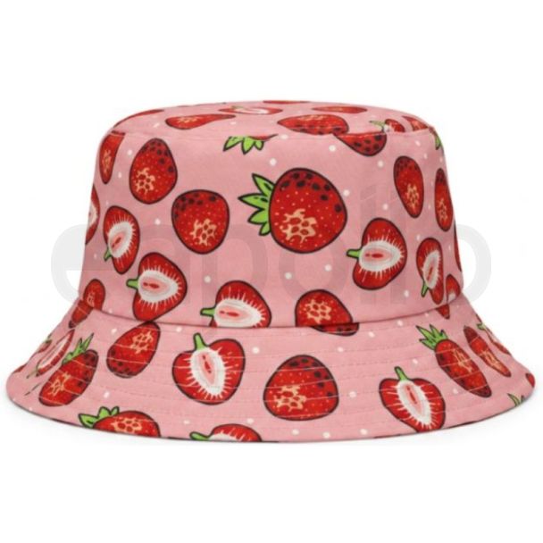 Reversible Pink Strawberry Bucket Hat