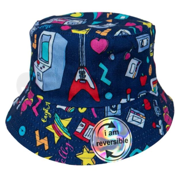 Reversible Retro Arcade Gaming Bucket Hat - Blue