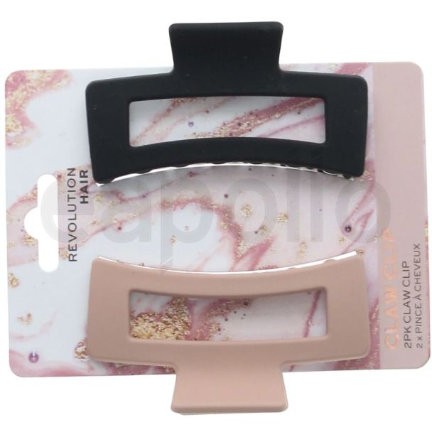 Revolution 2pk Rectangle Matte Clip  - Nude & Black (8.8cm)