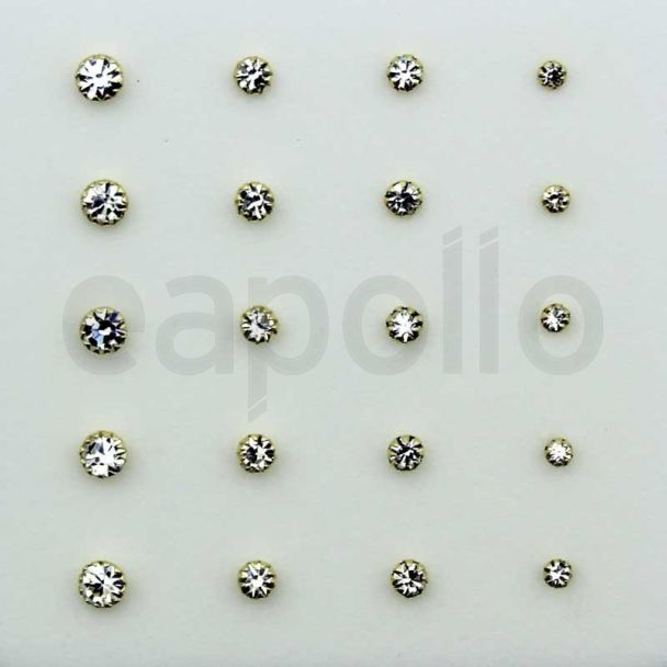 Round Gold Crystal Nose Studs - Assorted Sizes