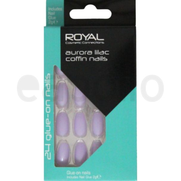 Royal Cosmetics 24 Aurora Lilac Coffin Nail Tips with 2g Glue