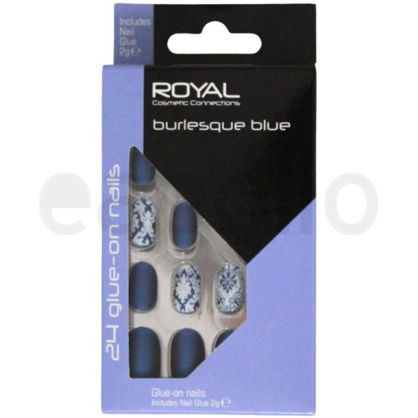 Royal Cosmetics 24 Burlesque Blue Standard Nail Tips with 2g Glue