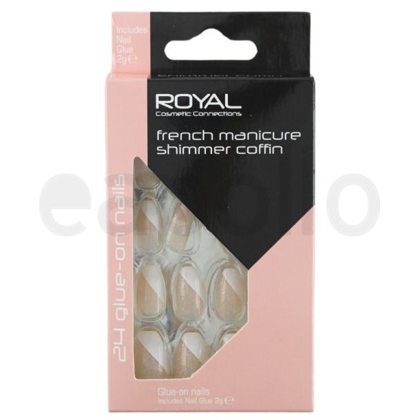 Royal Cosmetics 24 Glue-On Nails - French Manicure Shimmer Coffin 