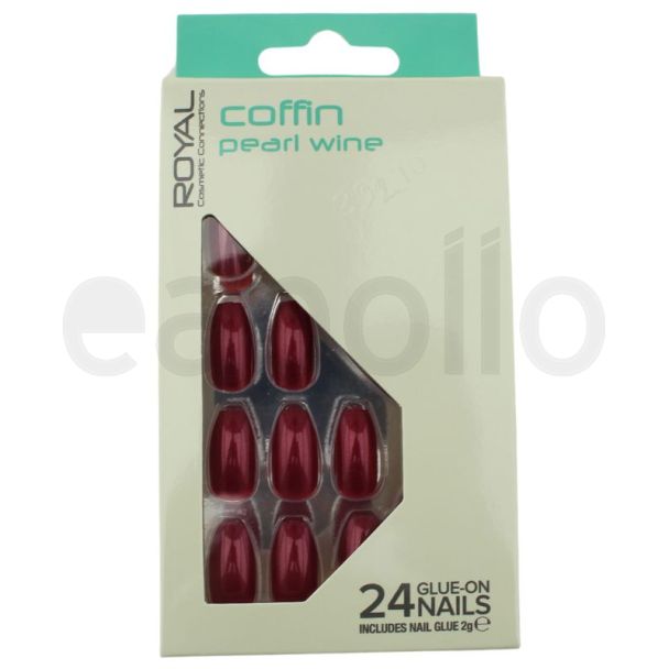 Royal Cosmetics 24 Glue-On Nails - Coffin Pearl Wine 
