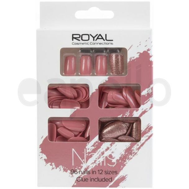 Royal Cosmetics 96 Nails 12 Size  - Glitter Damson (Glue Included)