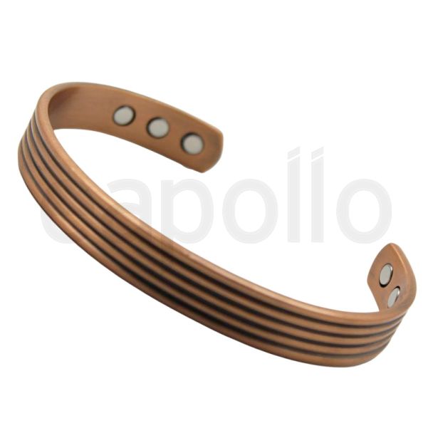 Magnetic Copper Bangle - Threaded Striped Design (One Size) 
